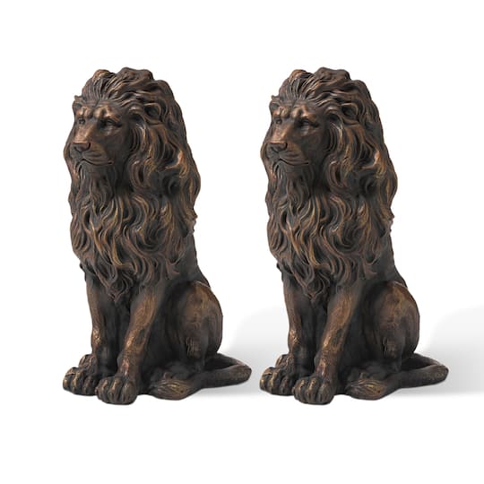 Glitzhome&#xAE; 20.5&#x22; Guardian Sitting Lion Statue Set